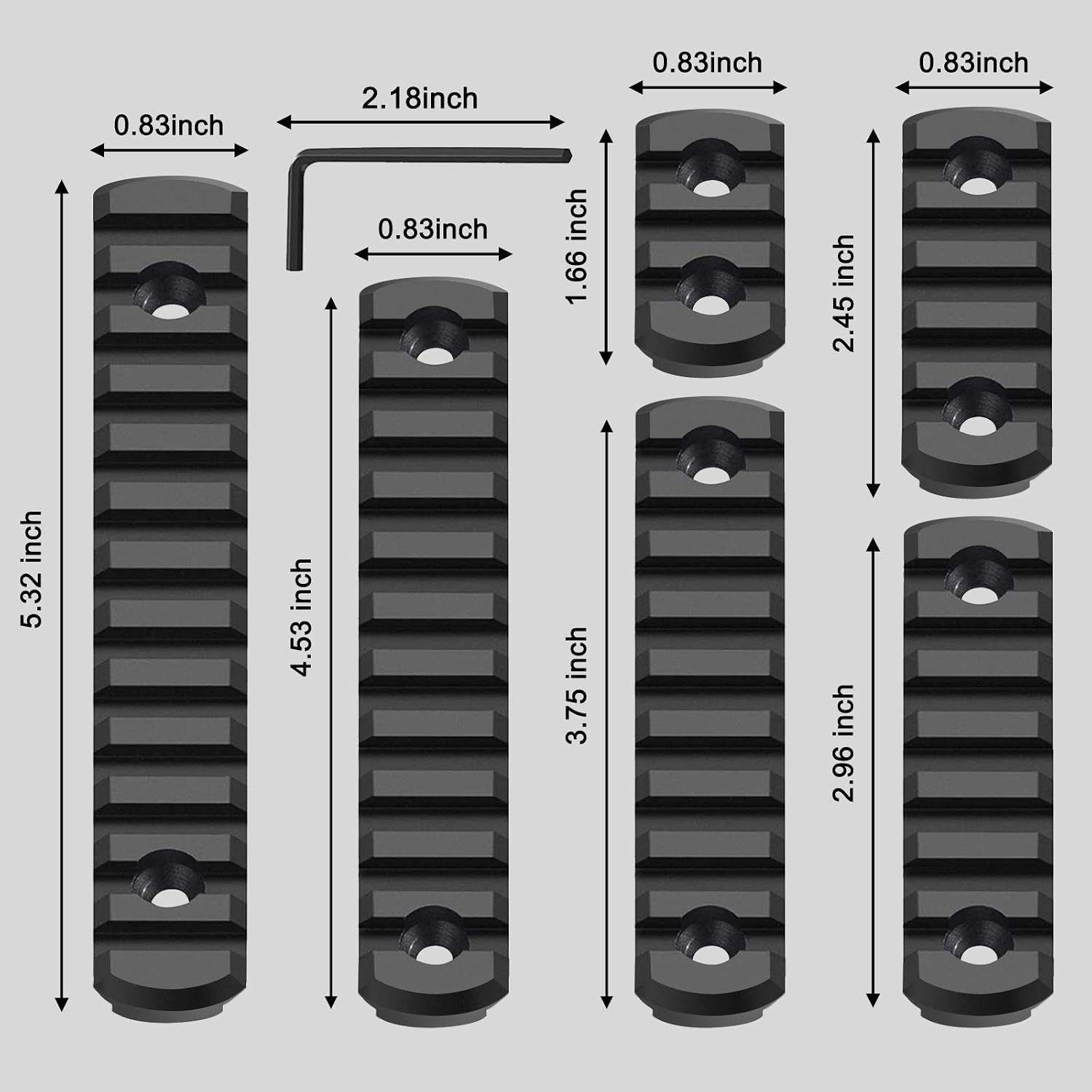 Single Aluminium Picatinny Accessory Rail Set with 13 T Nuts, Screws and Wrench for Mounting Compatible Accessories, 3 to 13 Slots — image 2