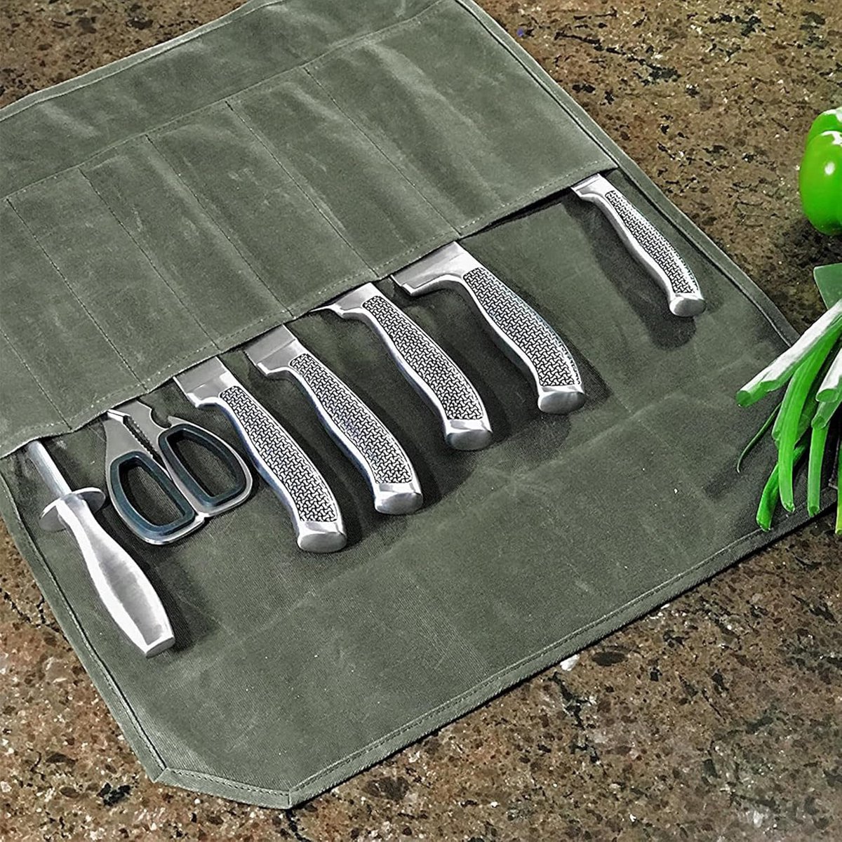 Chef Tools Protector - with 7 slots - Chef's knife roll bag - Knife bag - Waxed canvas knife bag - Cookware - knife case - knife holder - storage bag - cutlery — image 3