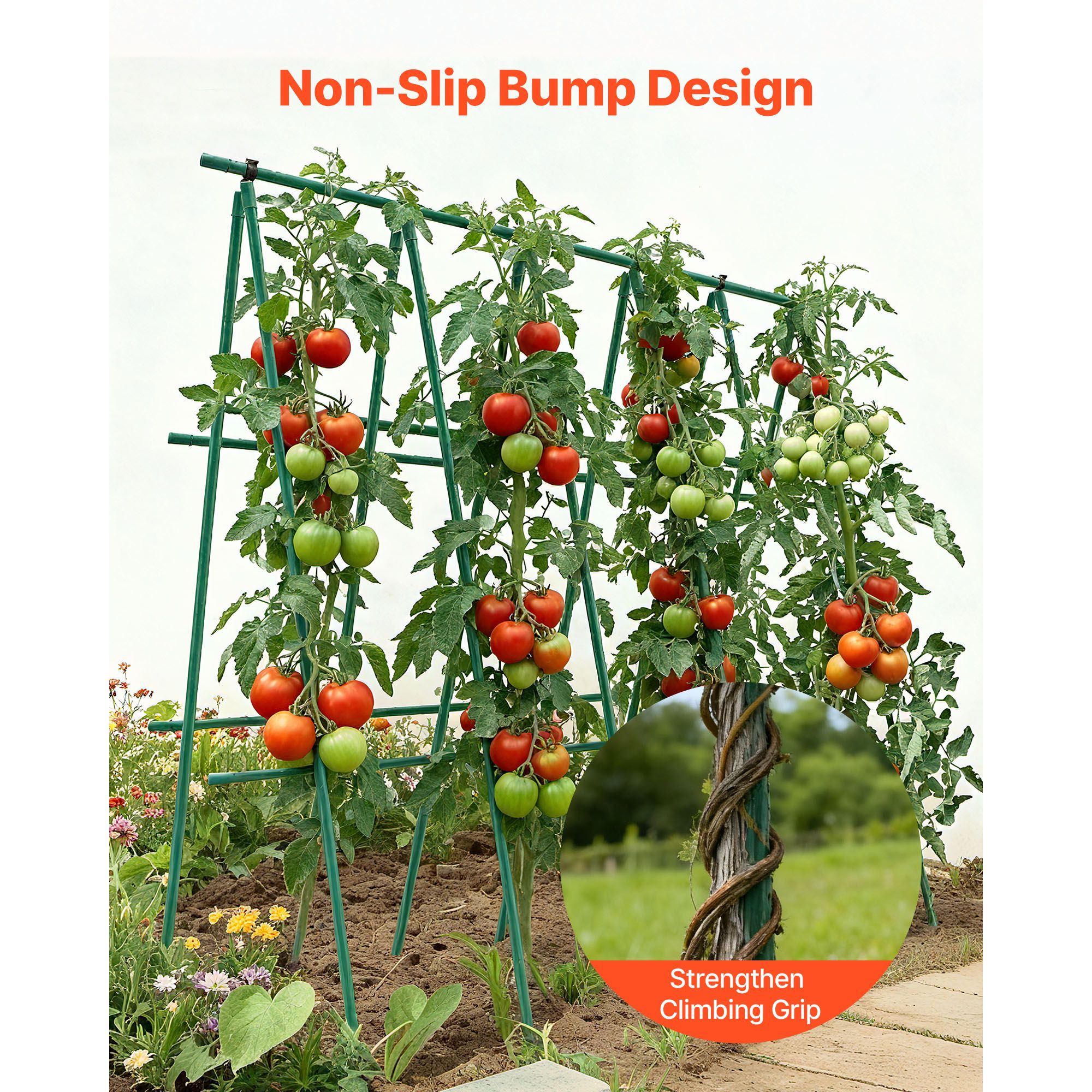 Garden Stakes, 50 Pack, 1800 mm, Plastic Coated Metal Tomato Stakes, Garden Sticks for Plants Support, with Pointed End and Non-Slip Bumps for Growing Climbing — image 5