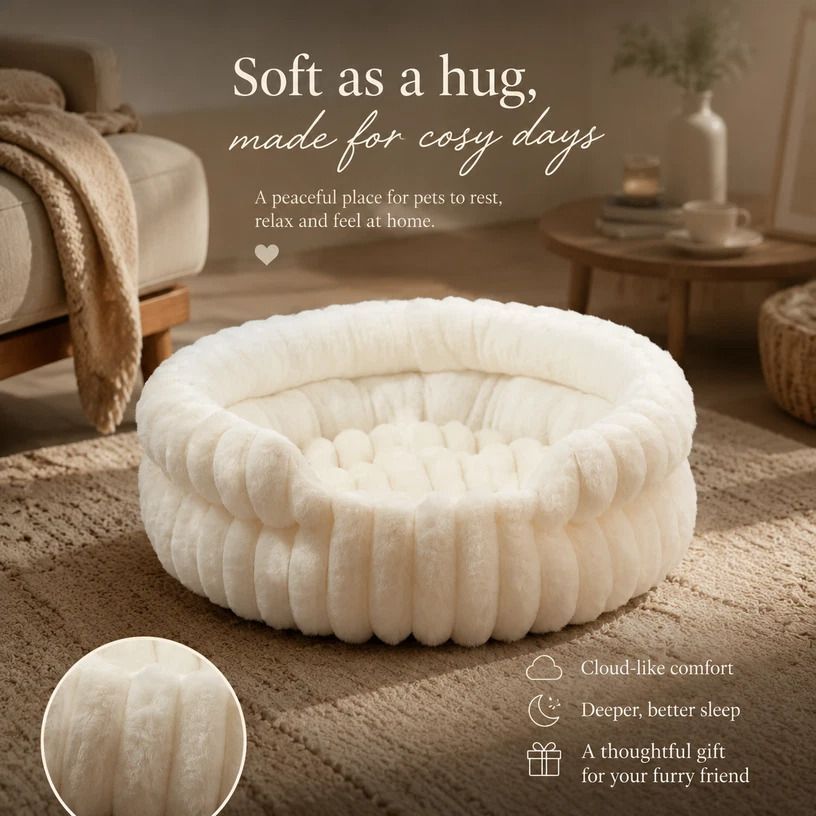 Notch Version Round Bed - Cream White, Size L: 60ร60ร15cm