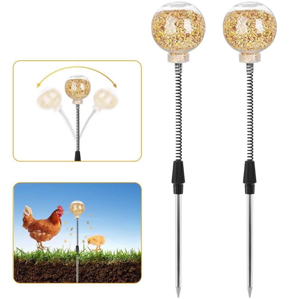 2 Pack Chicken Feeding Toy, Chicken Enrichment Toys with Spring and Ground Stake, Chicken Treat Dispenser Peck Toy for Hens Poultry Duck Birds Parrot Cat — image 2