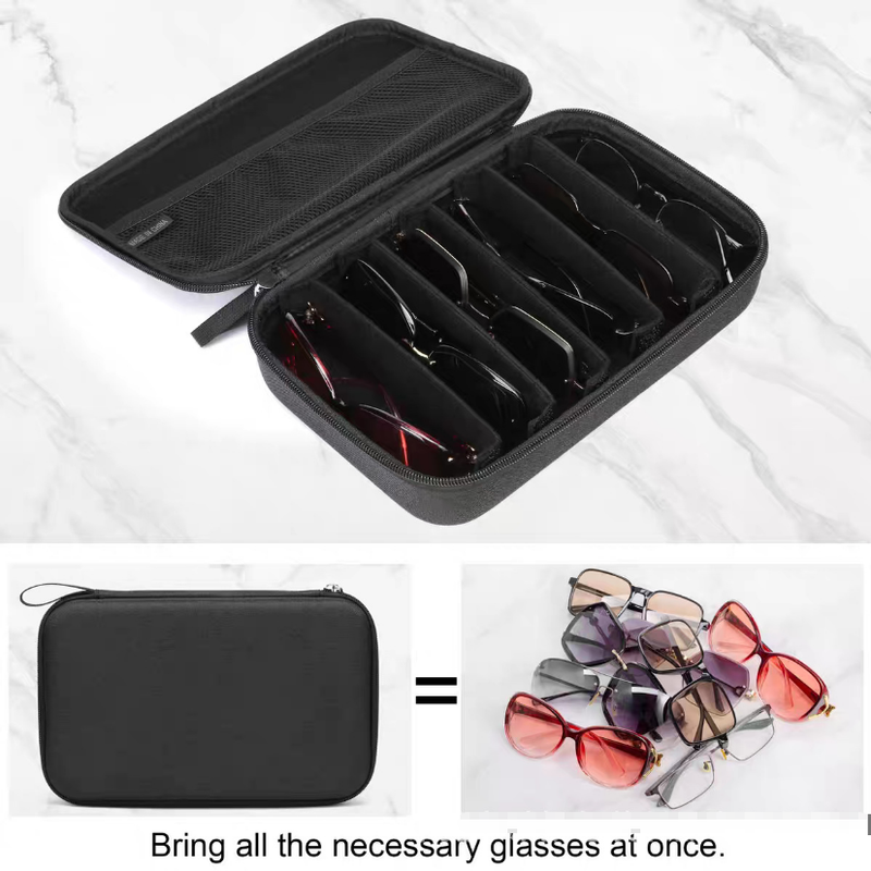 Portable 8-Slot Sunglasses Organiser Case Hard Shell EVA Storage Box Large Capacity Display Holder with Handle Black โ image 6