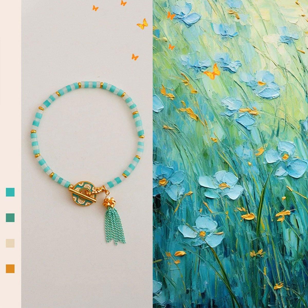 New Chinese Fashion Blue Beaded Bracelet Fringe Simple Elegant Jewelry — image 5