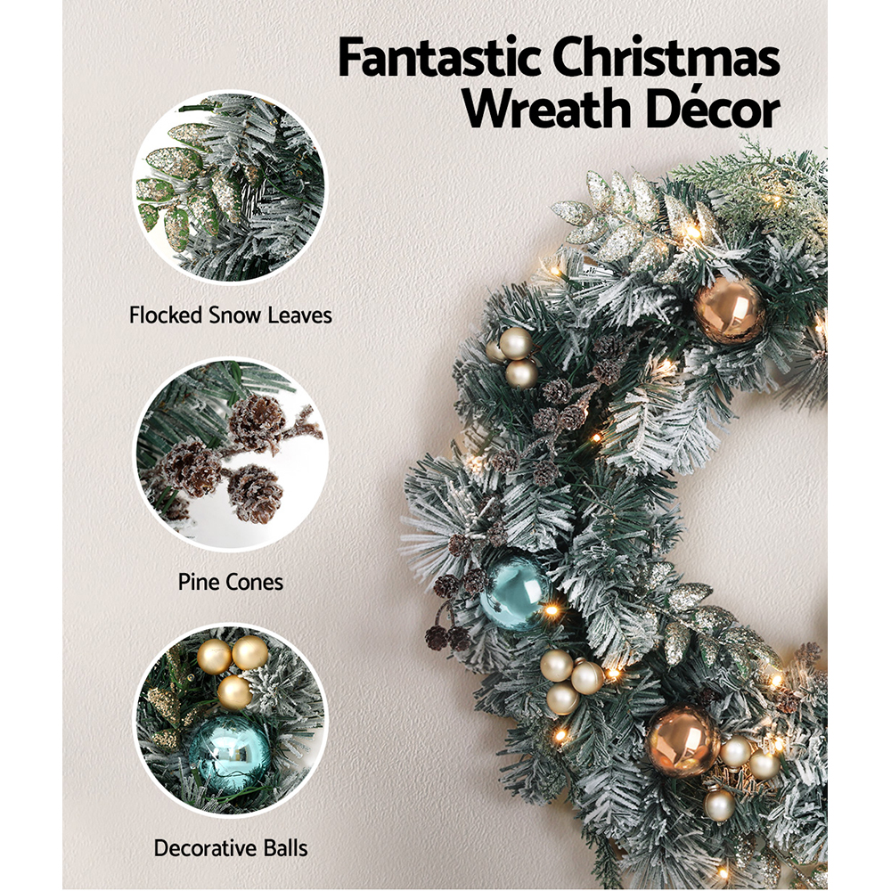 Jingle Jollys 2.7m Christmas Garland with Wreath Set LED Lights Snowy Xmas Decor β image 5