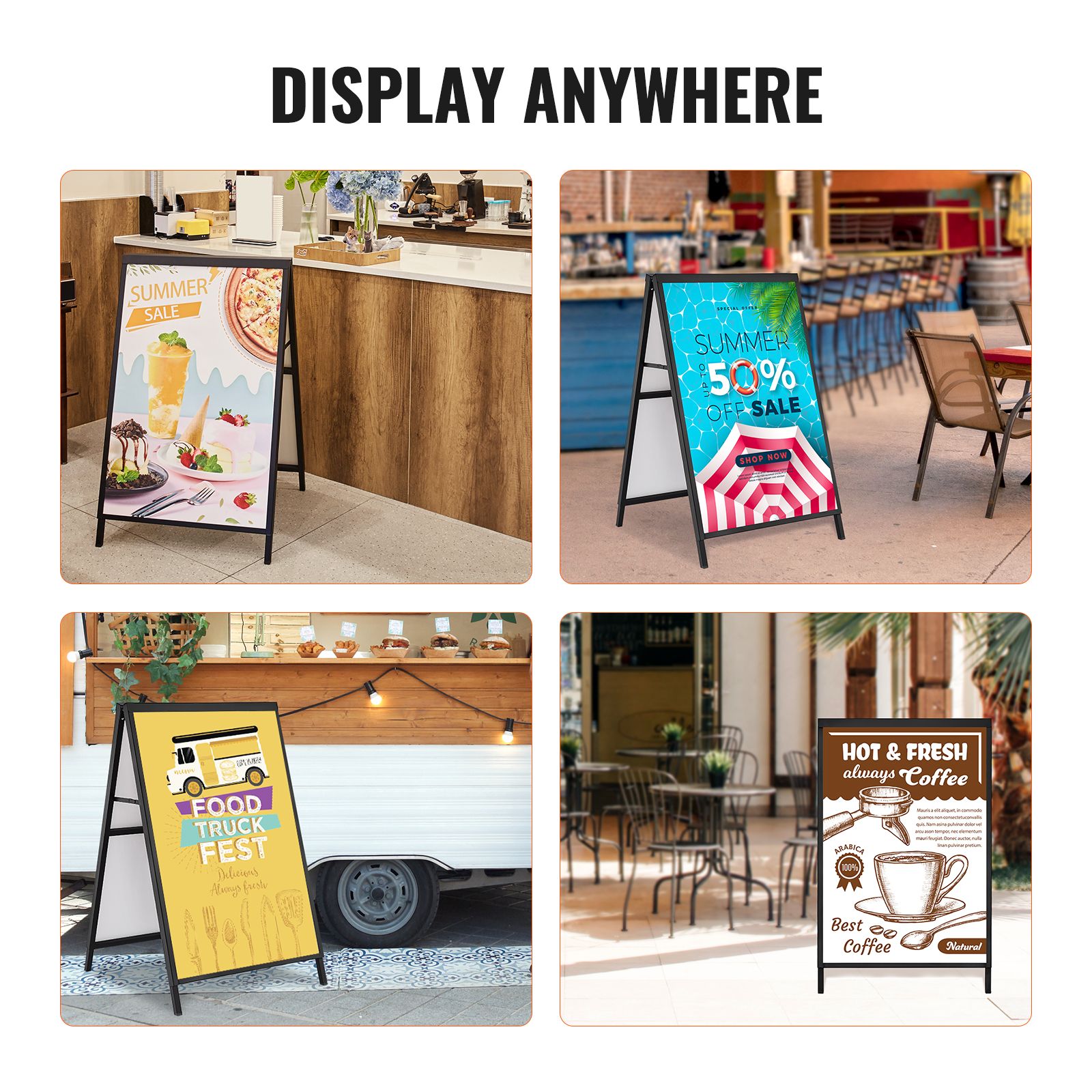 A Frame Sidewalk Sign, 61x91cm Heavy Duty Slide-in Signboard Holder, Double-Sided Folding Sandwich Board Signs, Steel Pavement Sign Poster for Outdoor Business — image 6