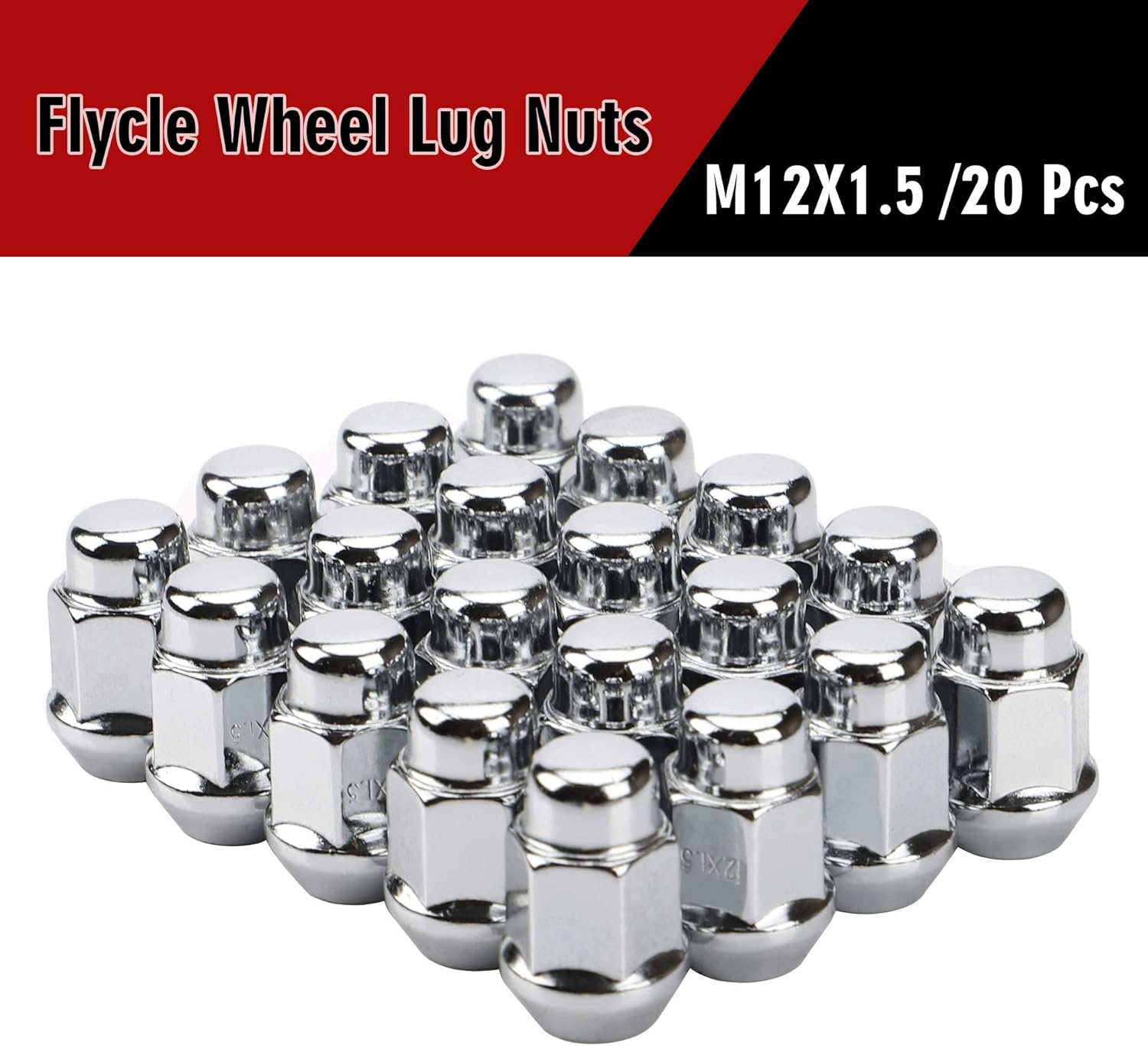 12x1.5 Wheel Lug Nuts, 20PCS Chrome 12mmx1.5 Closed End Bulge Acorn Lug Nut, Cone Seat, 19mm Hex Aftermarket Wheels — image 4