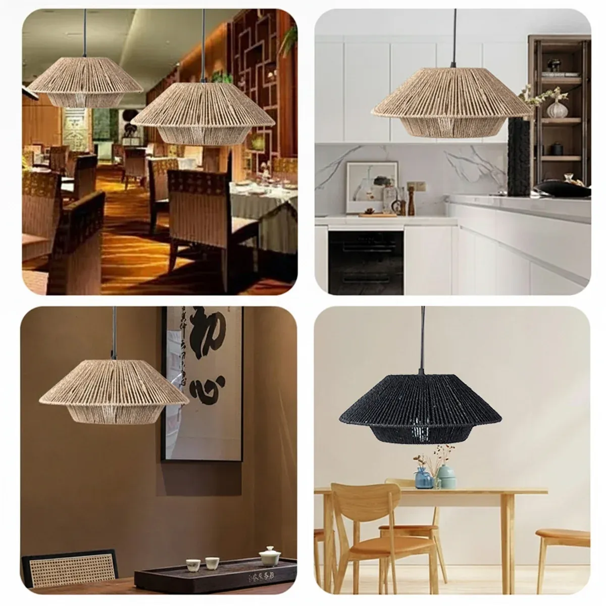 Hand Woven Paper Rope Pendant Lampshade Boho Rattan Style - Yellow — image 6