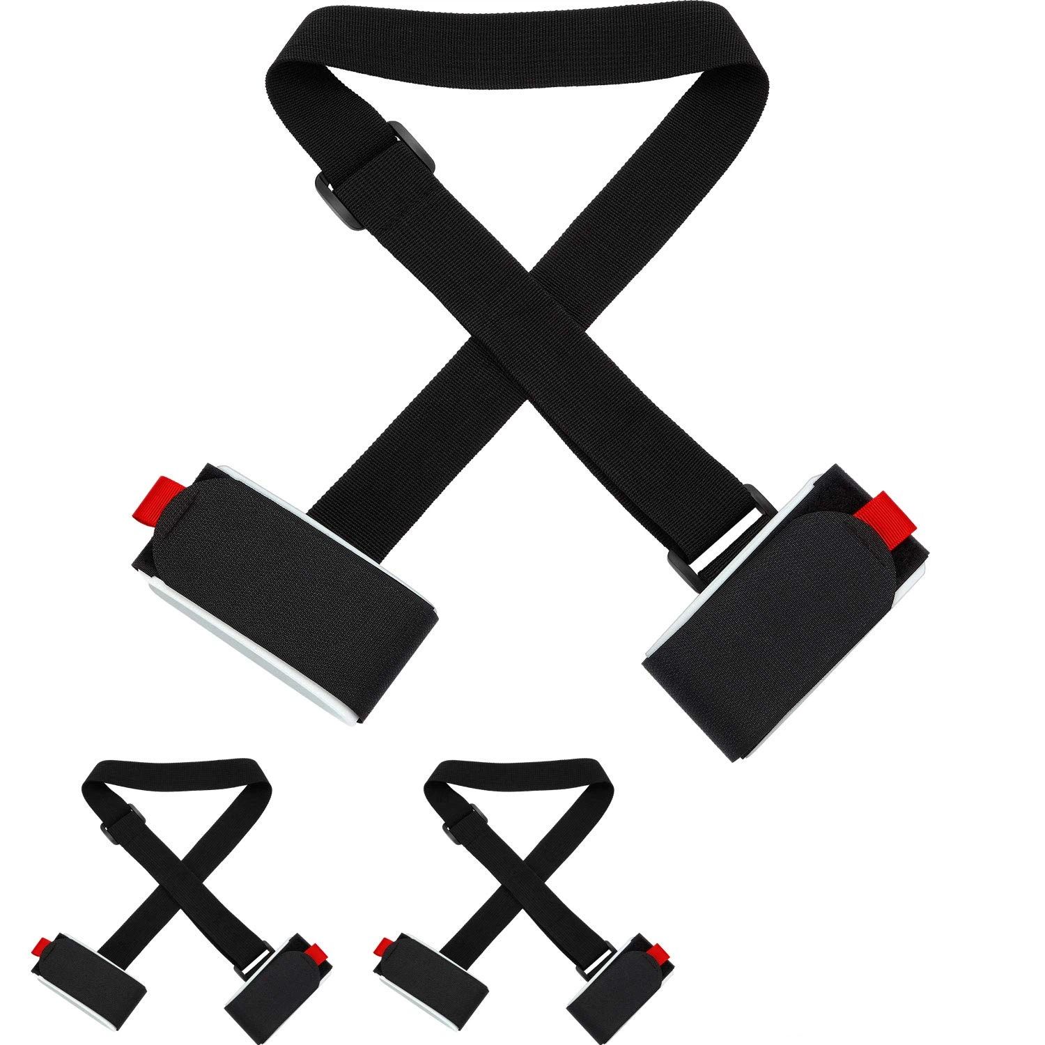 6 Pack Ski Carrier Straps Adjustable Shoulder with Cushioned Fastener Tape Strap Loop Strong for Adults Kids(black+red)
