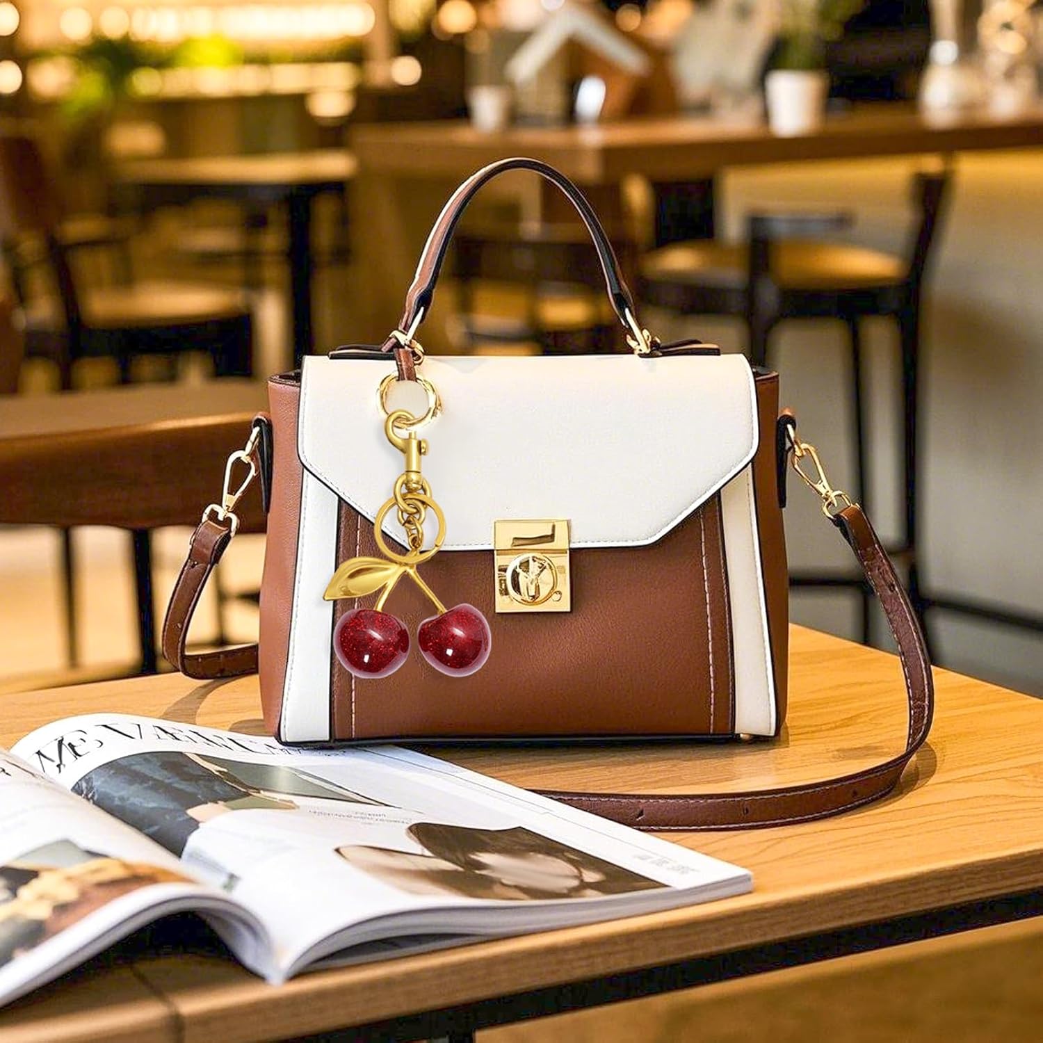 Women Purse Vintage Pearl Sweet Cherry Bag Charm Keychain Decor for Women Handbag — image 5