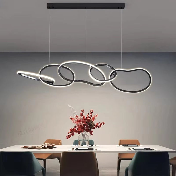 BAMDECOR A24126 Nordic Minimalist LED Pendant Light Adjustable Modern Ring Chandelier for Dining Room and Bar (Black) 1.2 Meters — image 3