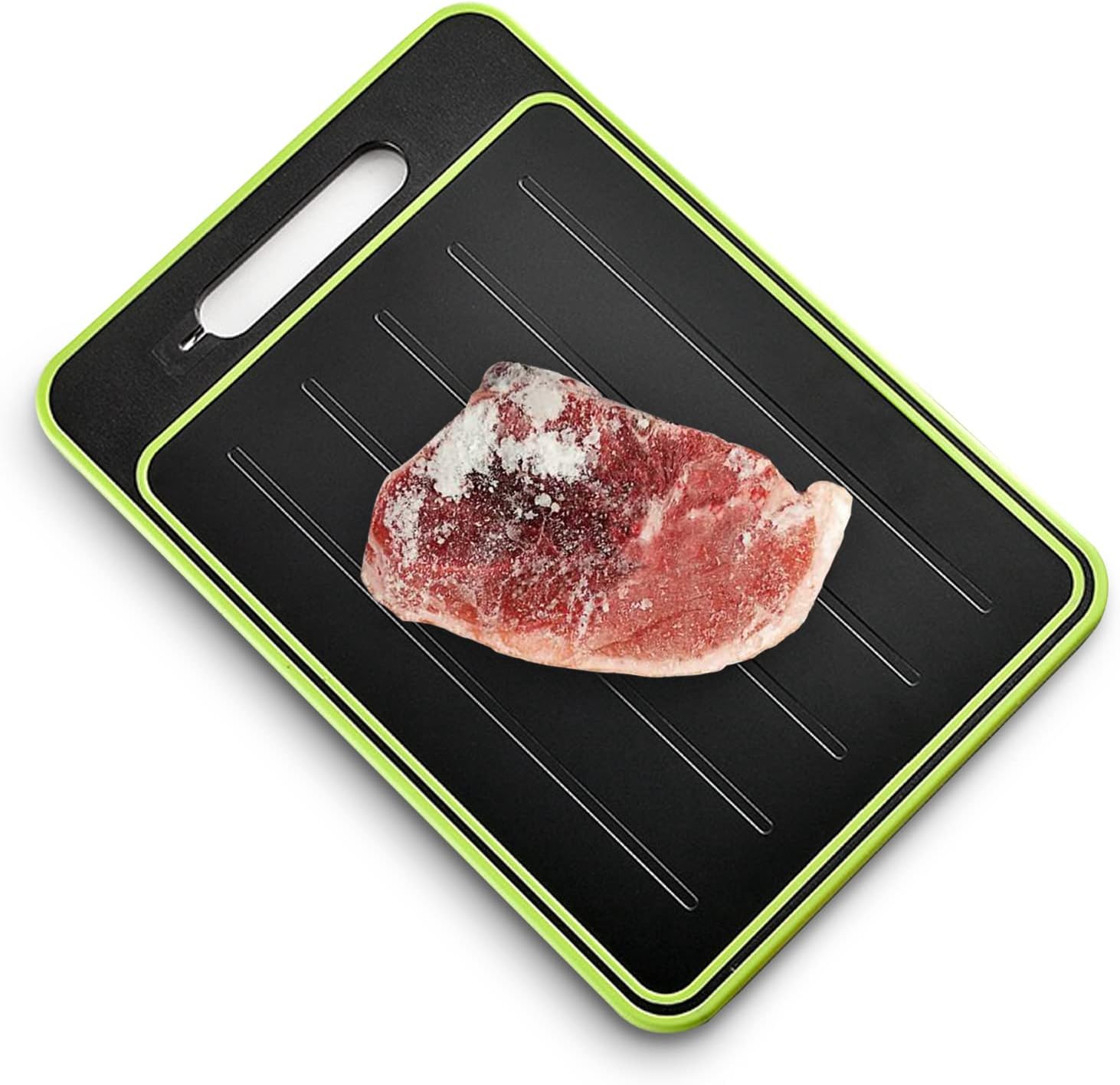 2 in 1 Defrosting Tray, Defrost Cutting Board with Knife Sharpener, Thawing Tray for Frozen Meat, Double Sided Sharpener