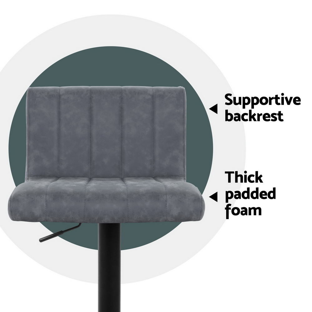 Artiss 2x Bar Stools Vintage Leather Gas Lift Grey — image 5