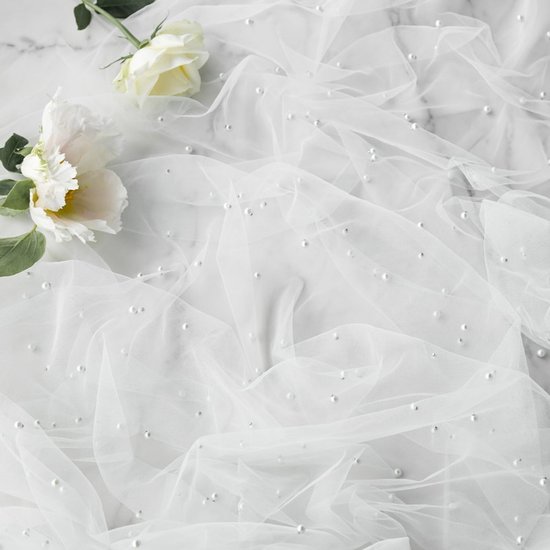 White Table Veil with White Pearls - Silky Gauze 30x120 Inches - For Weddings, Parties & Table Decorations โ image 6