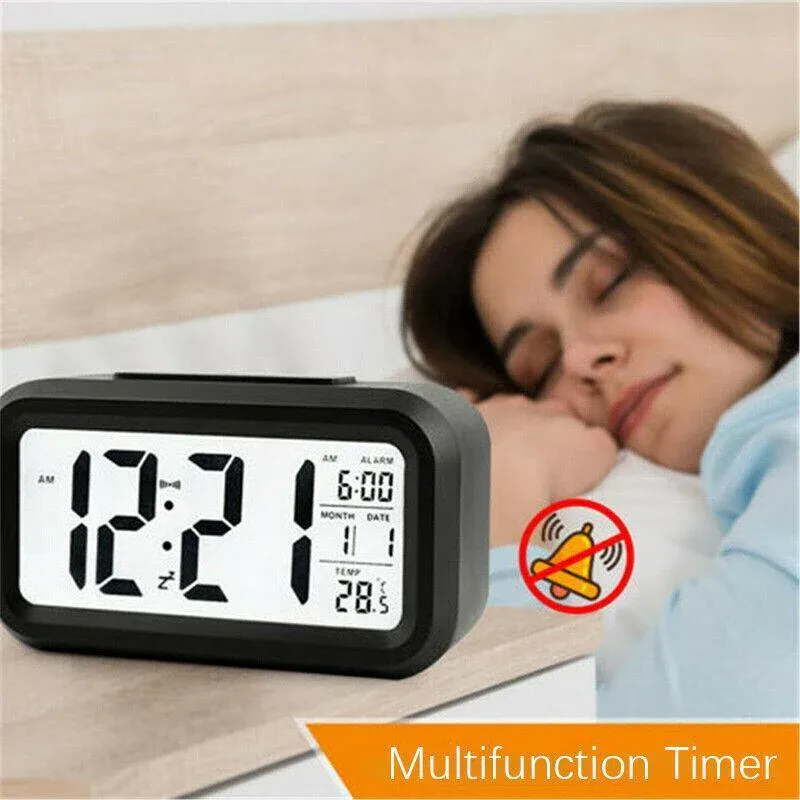 Digital Bedside Led Snooze Alarm Clock Time Temperature Day/Night Desktop Clock - White โ image 6