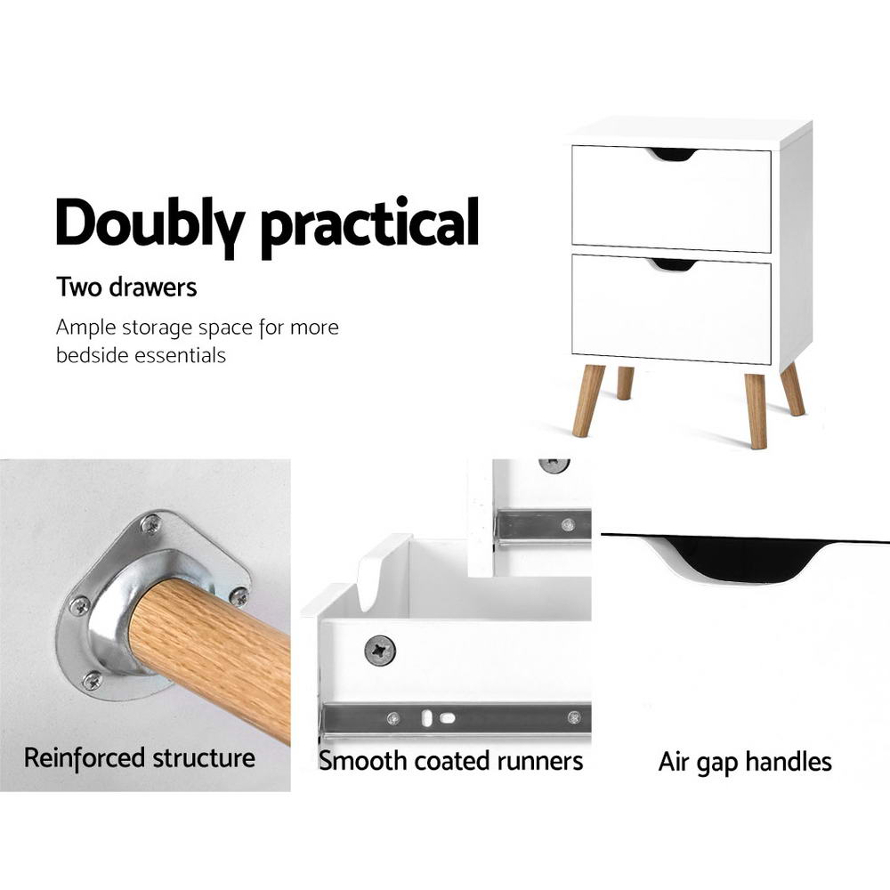 Artiss Bedside Table 2 Drawers - BODEN White โ image 5