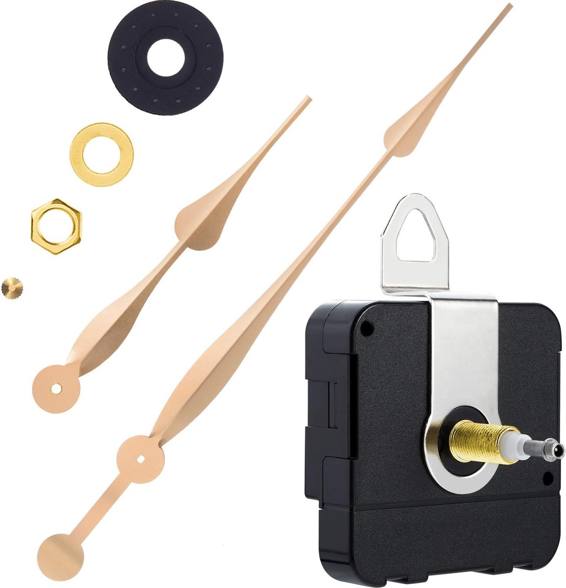 Quartz Clock Movement - Buy and Replace New Loose Clock Movement - High Torque - Long Hands Clock Movement - Gold and Black - Metal - Hour Hand Replacement