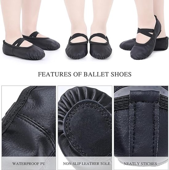 Women's Ballet Shoes – Ballet Shoes for Girls – Black – Soft PU Leather Dance Shoes with Non-Slip Sole – Suitable for Ballet, Yoga & Home Use – For — image 6