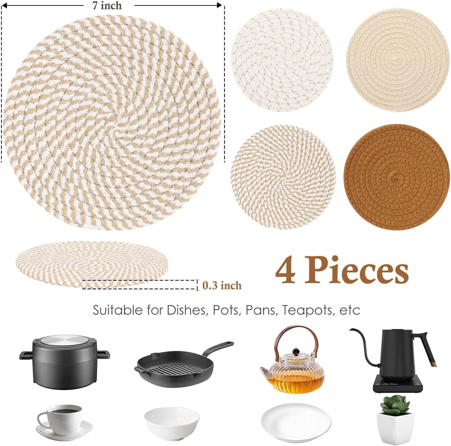 7" Trivets for Hot Dishes, Hot pots and Pans, 4 Heat Resistant Hot Pads, Pot Holders for Kitchen, Home Essentials for New Home and Farmhouse Decor, Fall — image 3