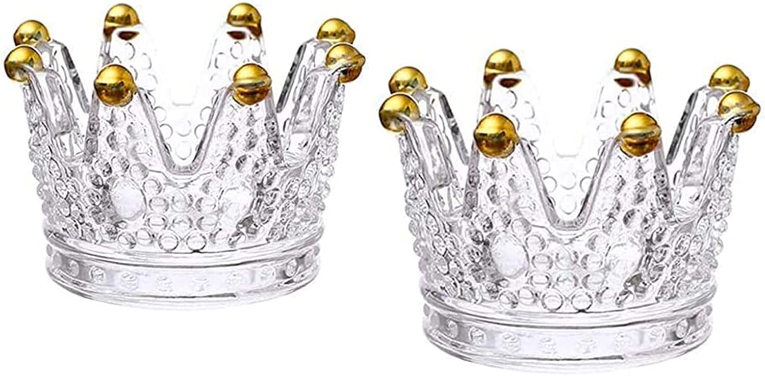 2PCS Crown Votive Candle Holder,Crown Tea Light Candlestick Ornament,Mini Crown,Tealight Holder,Jewelry Ring Holder,for Weddings Party Home Decor Set (Golden