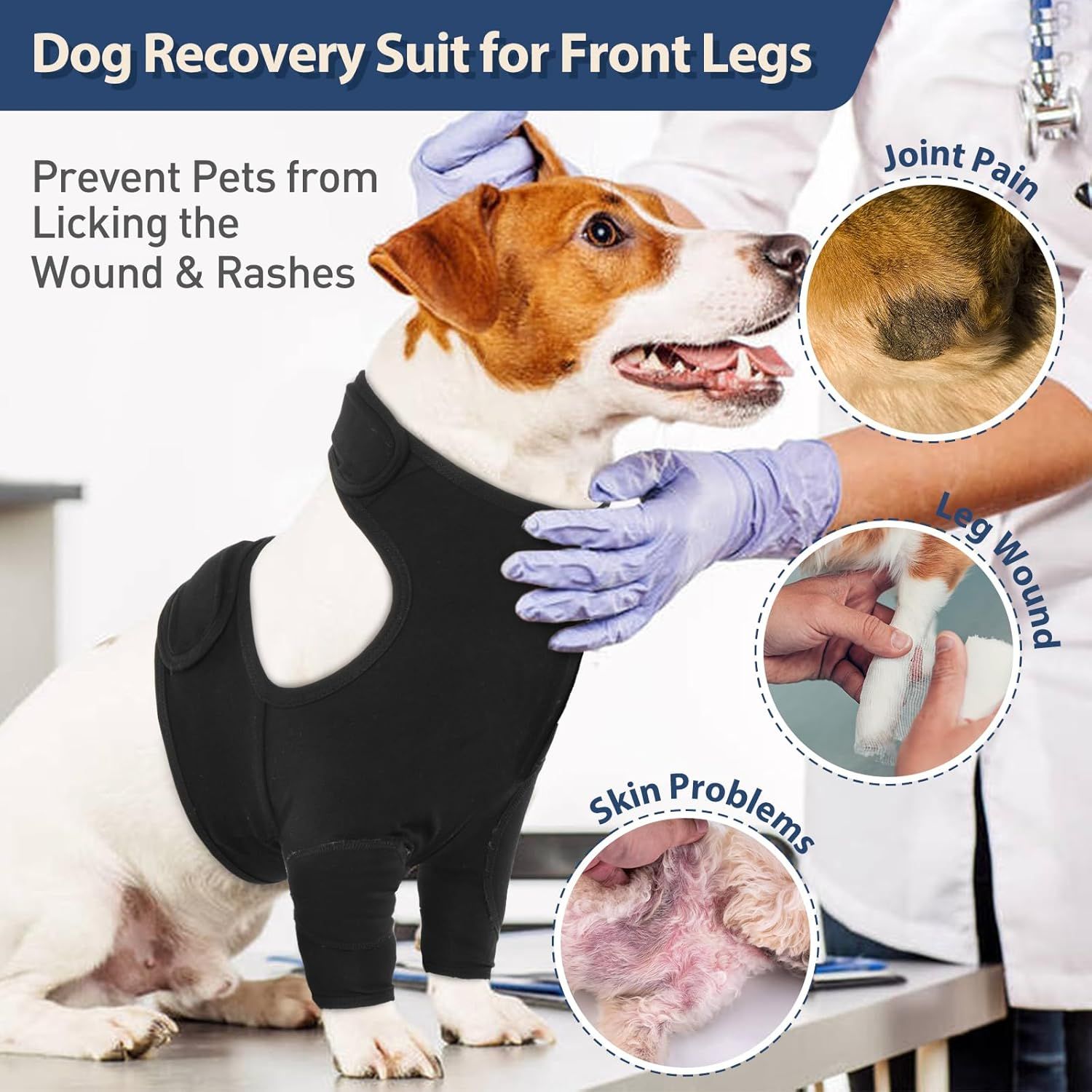 Dog Recovery Suit for Front Legs, Adjustable Dog Leg Sleeves to Stop Licking, Dogs Elbow Braces Protector for Leg Injuries Shoulder Wound,Black,L โ image 4