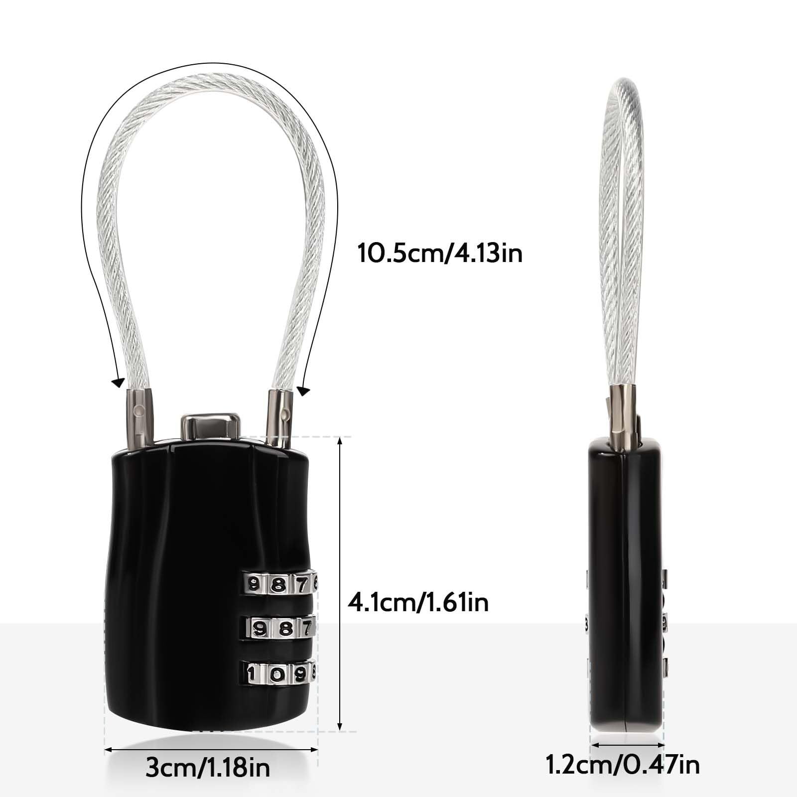 2Pcs Padlock Combination 4-Digit Combination Padlock Cable Lock Extra Long Cable – Personalized Password,Cable Lock，Black — image 2