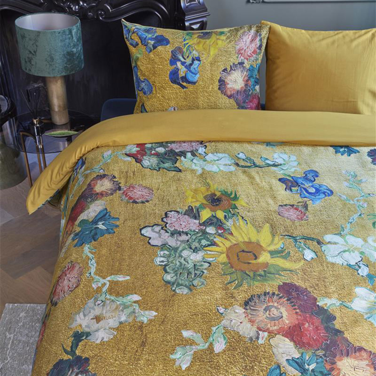Bedding House Van Gogh Partout des Fleurs Gold Cotton Sateen Quilt Cover Set King — image 3