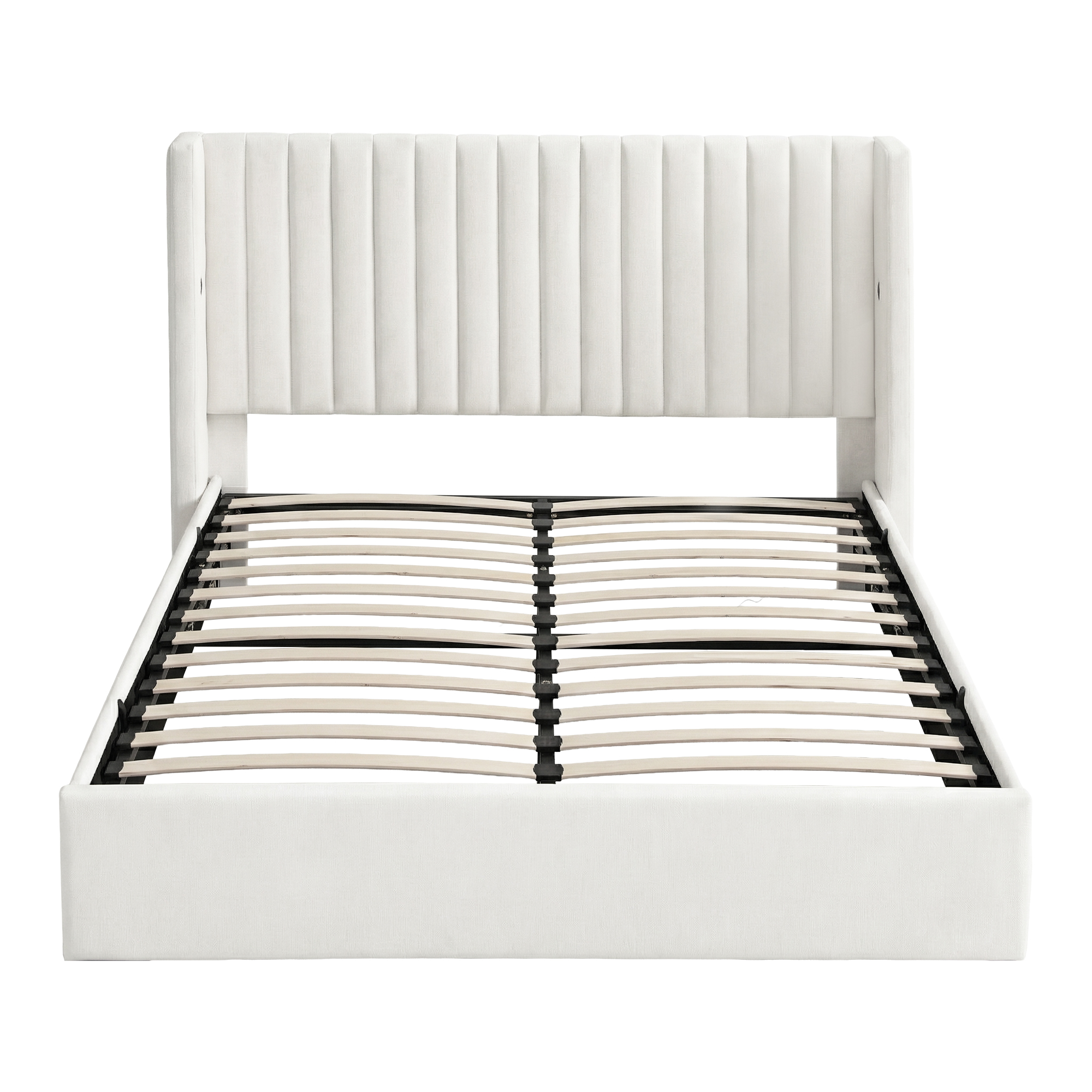 Artiss Queen Bed Frame with Gaslift Storage USB Type-C Charging Ports Velvet Upholstery White — image 3