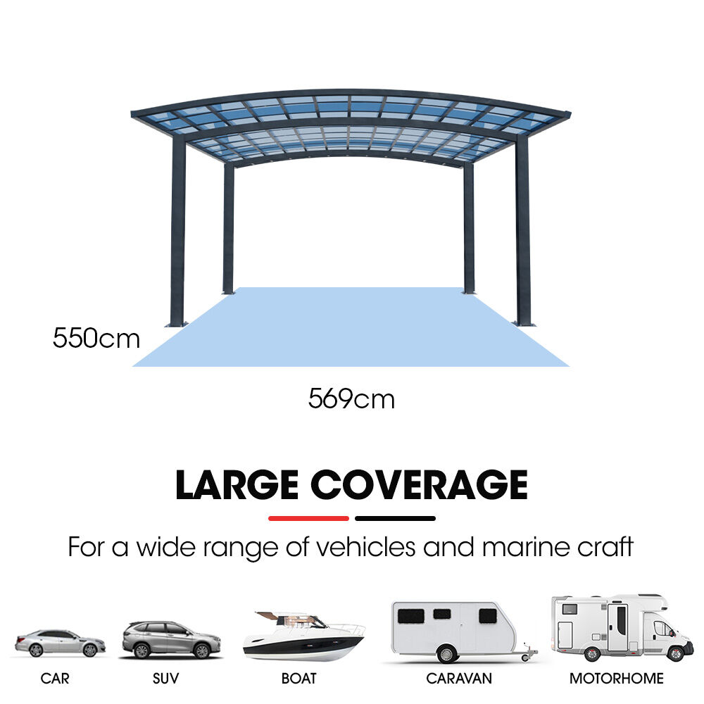 SHADE SHIELD Arched Double Carport 6.0m x 5.5m x 2.98m, Aluminium Alloy Frame, Polycarbonate Roof, Shelter for Car or Outdoor Living — image 5
