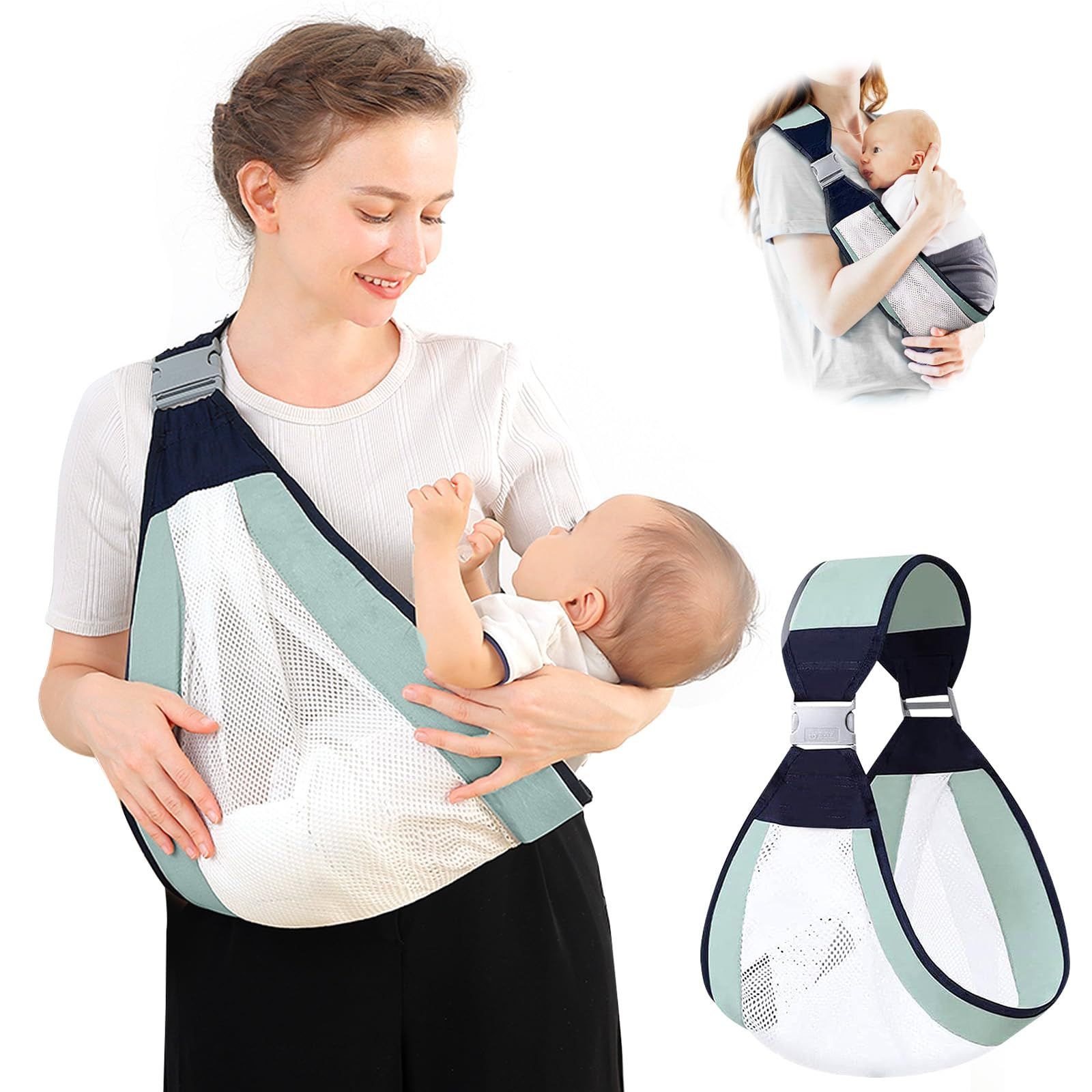 Baby Sling Carrier, Adjustable Half Wrapped Sling Hip Carrier - Lightweight Breathable Mesh Fabric for Newborn (Green)