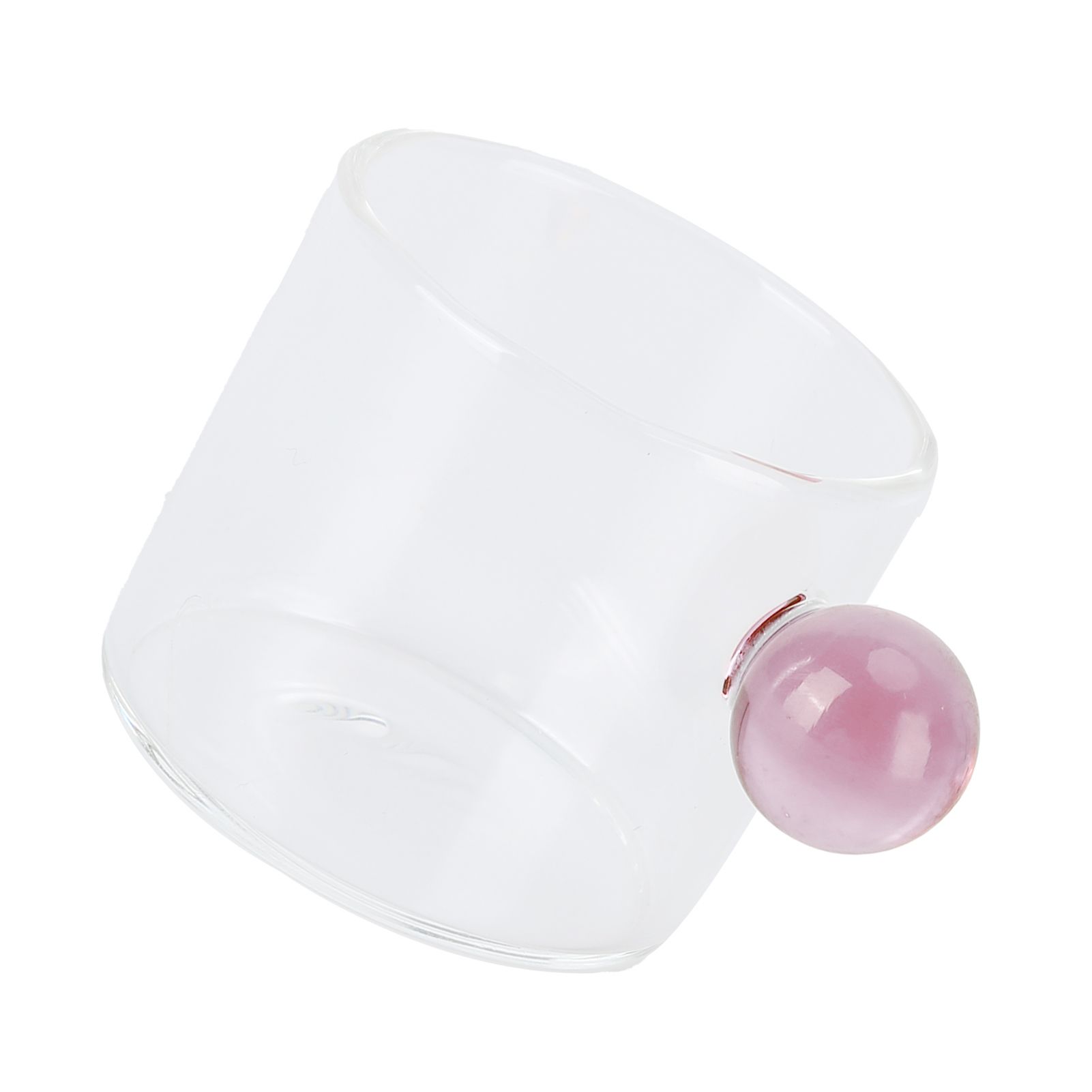 Teacup Glass Mug Transparent Heat Resistant Glass Coffee Cup with Ball Handle 120mlPink Handle — image 3