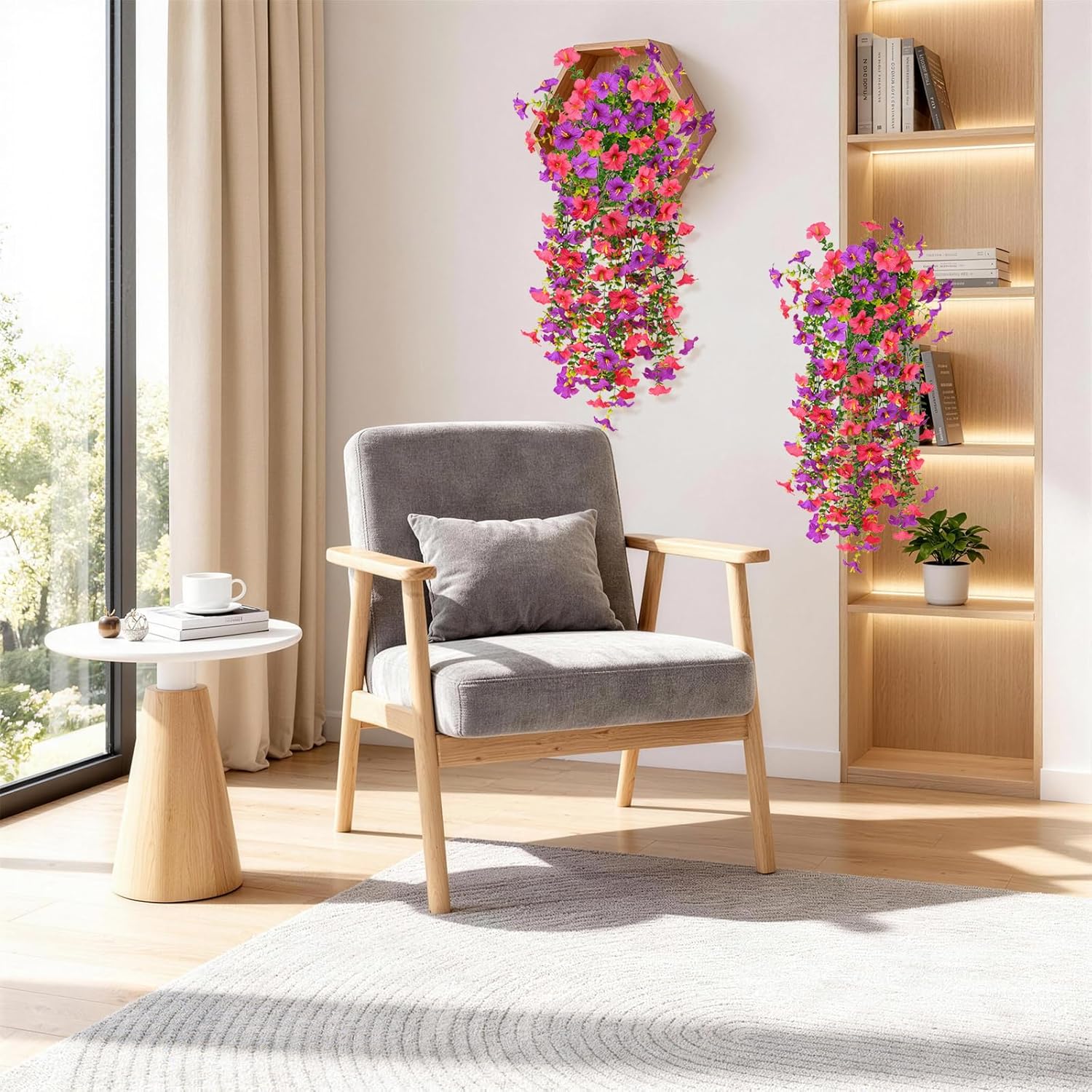 Artificial Fake Hanging Flowers Plants for Outdoor Spring Decoration,2 PCS Faux Silk Morning Glory with Eucalyptus Leaves,UV Resistant Realistic Trailing Vines — image 5