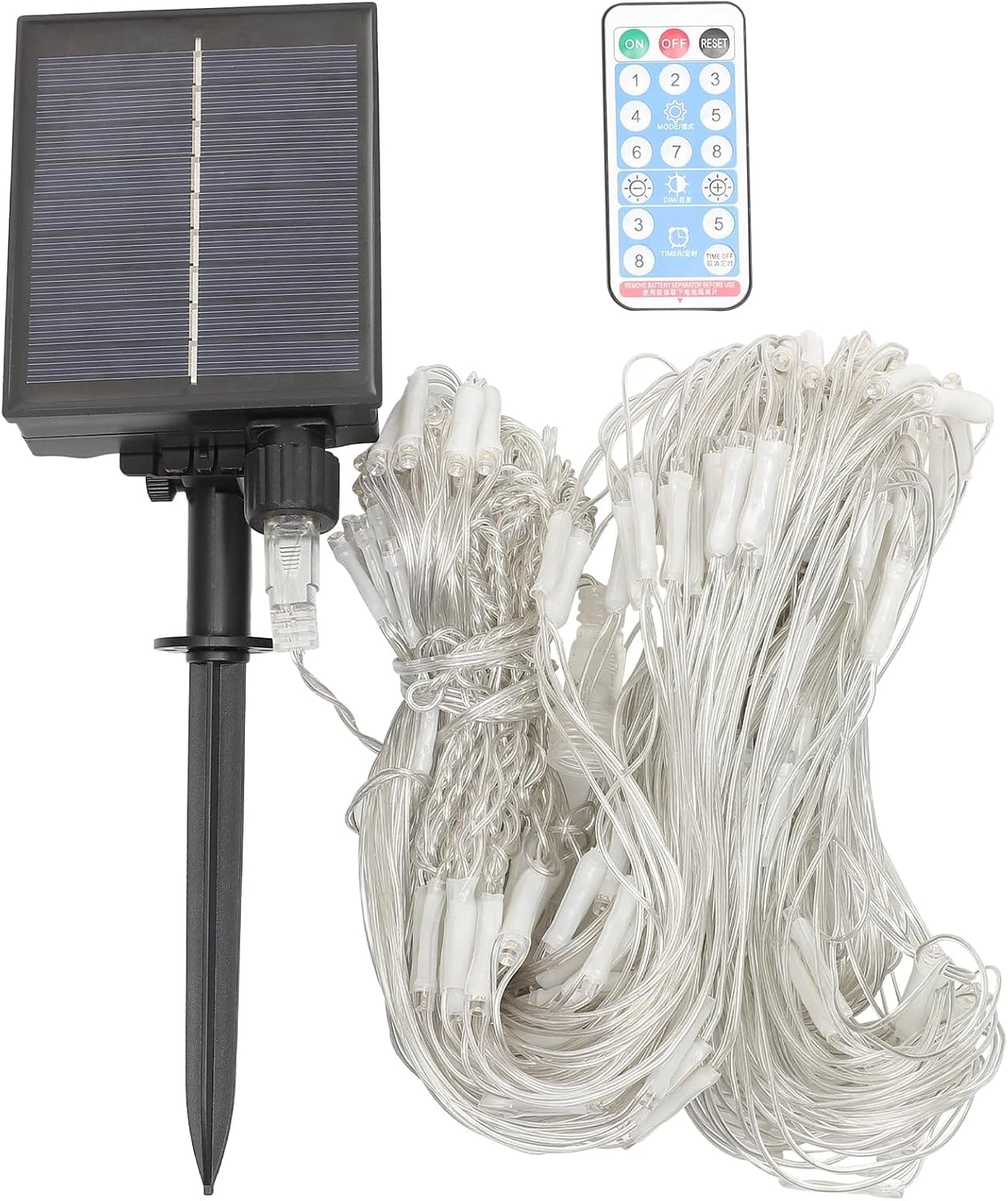 Solar Net Mesh String Lights, 9.8ft x 6.6ft 192 LED Outdoor Waterproof LED Decorative Lights with Remote for Party Christmas Holiday Garden Patio, Blue — image 3