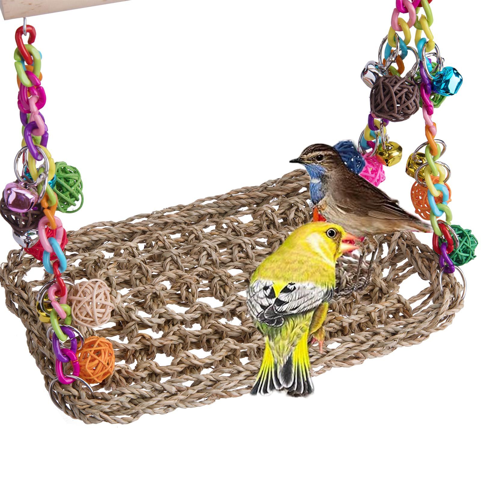 Bird Swing Toy Cool Running Bird Hanger Hanging Swing Nest Vine Mesh Weaving Bird Swing Toy Colorful Bell — image 4
