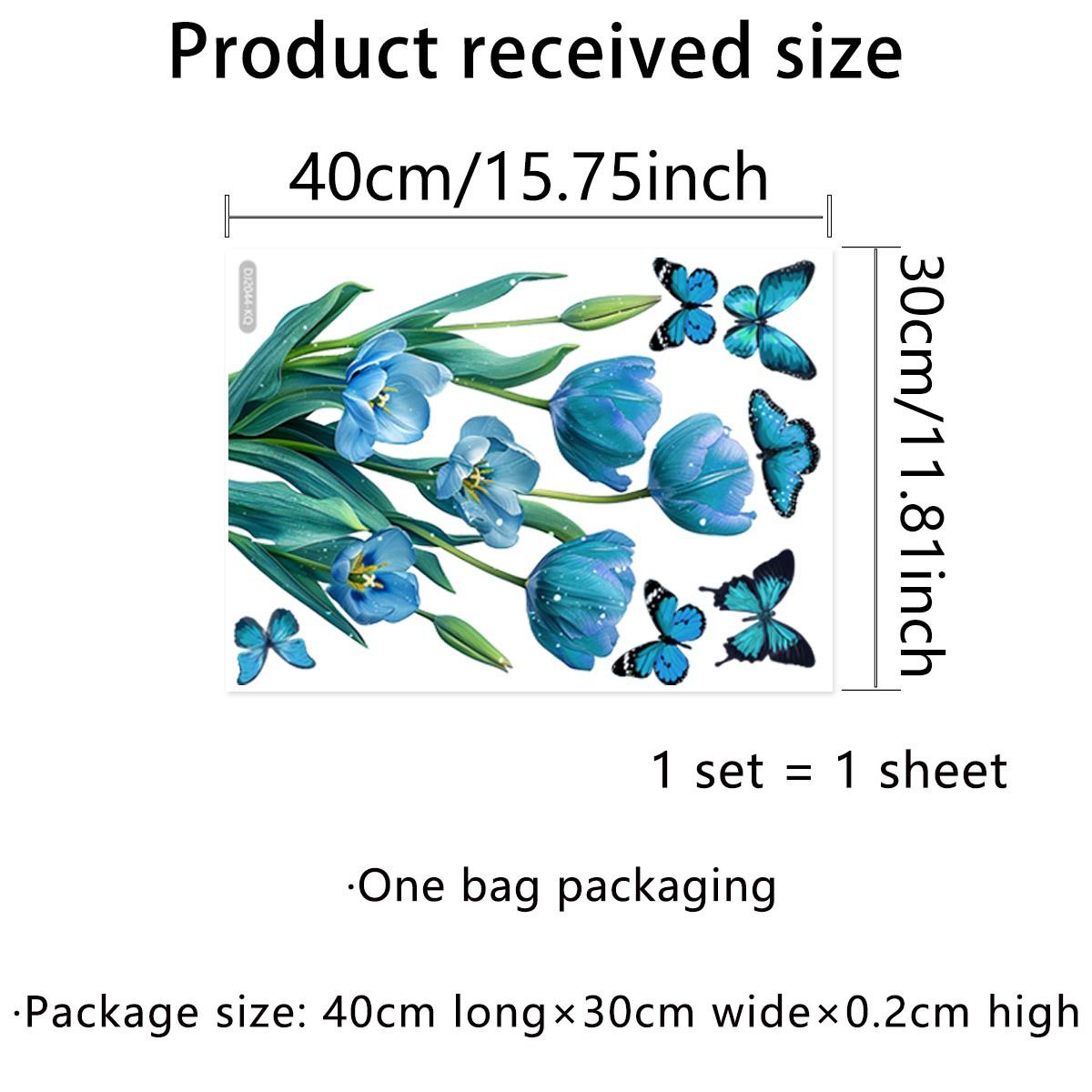 Spring Summer Window Cling Sticker,Blue Tulip Butterfly Flower Window Decal for Home Party Supplies Shop Window Glass Display — image 4