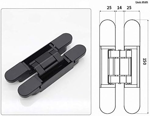 6inch Hidden Door Hinges Invisible Hinges Concealed Hinges Zinc Alloy 180 Degree Swing Hinge 3 Way Adjustable Butt Hinge 6 x 2.5 x 1 inch (Black Pack of 2) — image 3