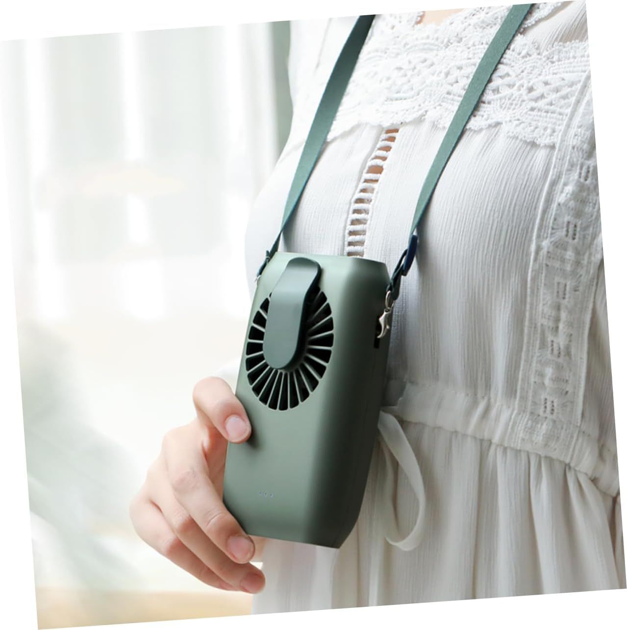 3 Speeds USB Rechargeable Portable Mini Fan Handheld Cooling Neck Waist Clip Silent Fan - Green Carry USB Charging Fan