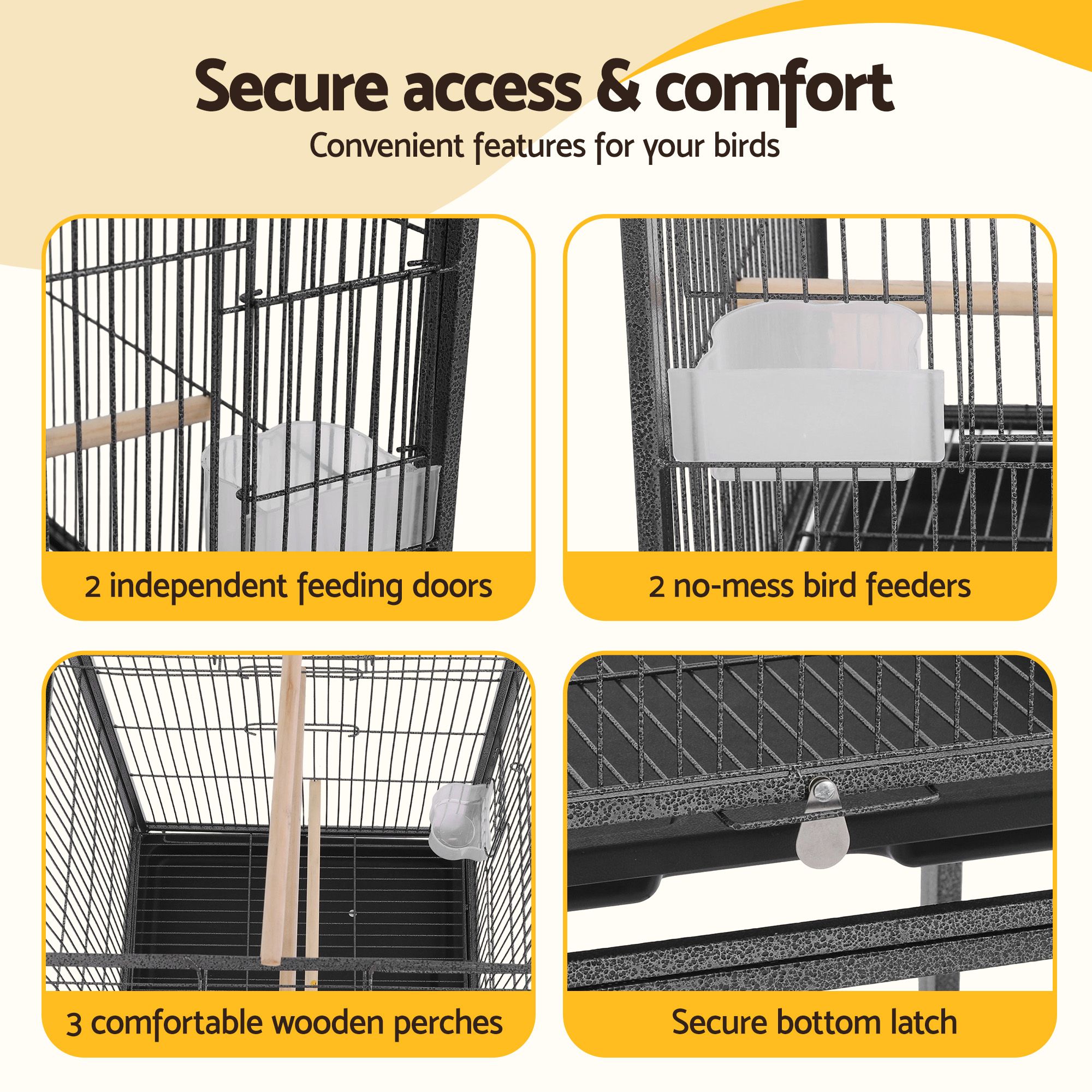 i.Pet 136cm Bird Cage Aviary Open Top Parrot Budgie Stand Wheels Black — image 6