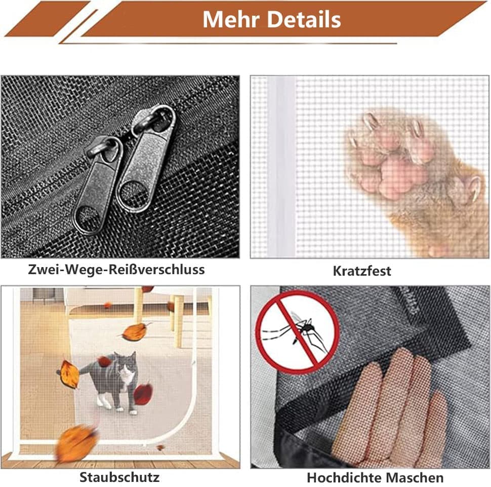 Black Cat Repellent Zipper Door Curtain Mesh, Protects Against Cats and Pests, Easy to Install, 100x210cm — image 5