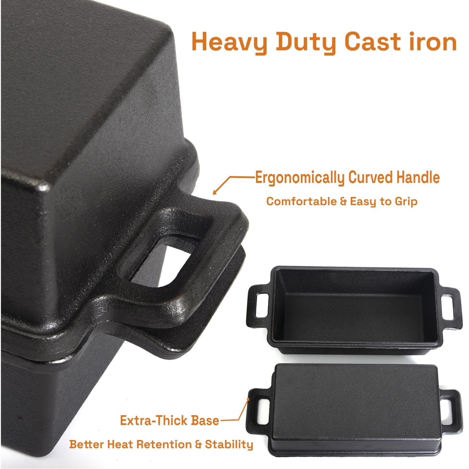 2-in-1 Cast Iron Bread Loaf Pan Tin with Lid Dual Use Baking Dish with Ergonomic Handles, Pre-Seasoned for Oven Cooking — image 5