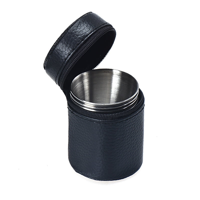Wine Glass, 4 Small Wine Glasses with Sleeves, 4 Stainless Mug Tea Coffee Set Camping Steel Drinking Tumbler Cup of Glass and Bottle Z3-F