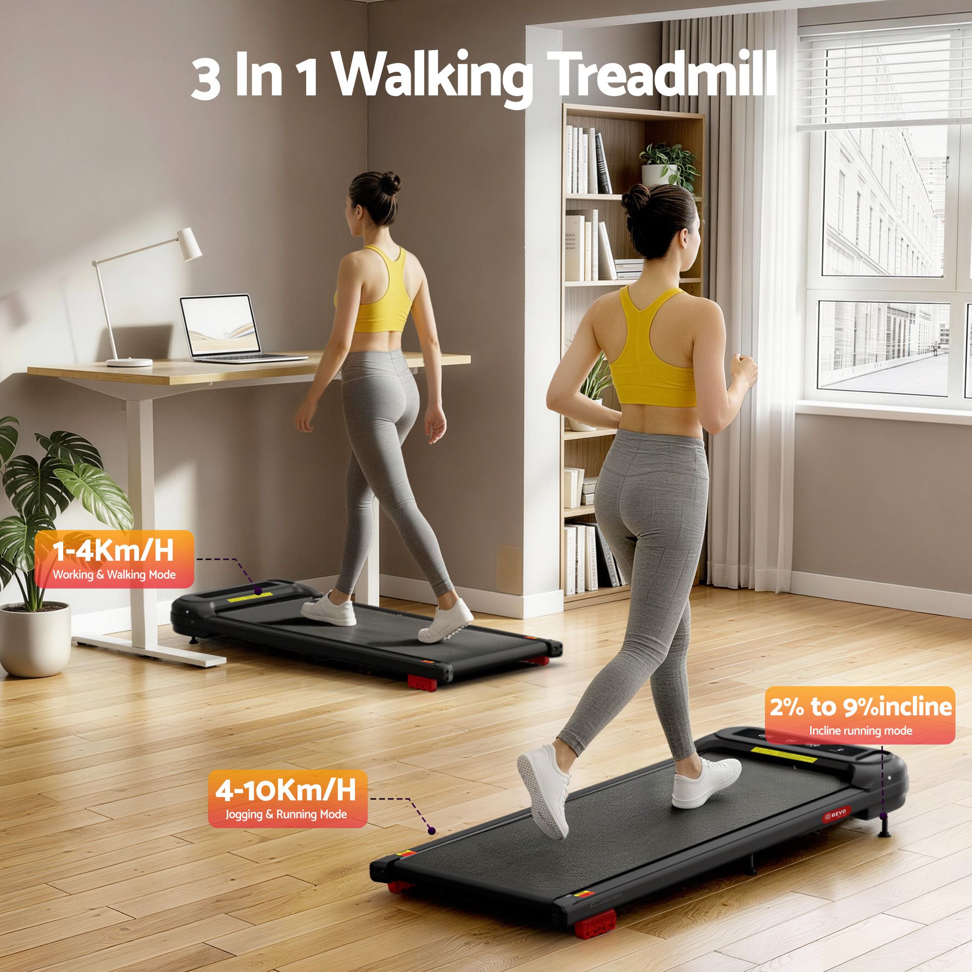 Everfit 3 in 1 Treadmill Electric Walking Pad with Incline Under Desk Home Gym Black — image 2