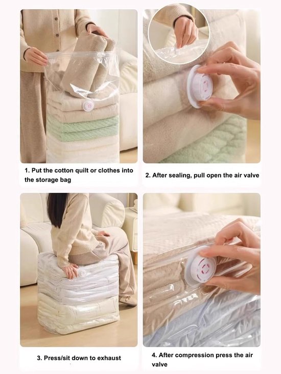 4-Piece Clothing Storage Bags - Compression Bags - Vacuum Bags for Sealing Blankets - Suitable for Travel Clothes - Reusable - Space-Saving - With Manual Press — image 6