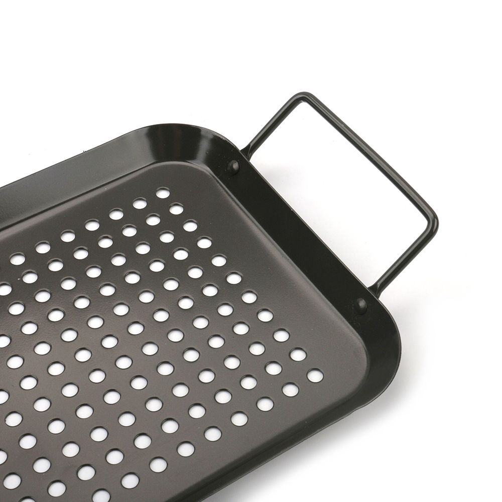  BBQ Grill Pan, Non-stick Carbon Steel BBQ Grill Wok Grill Accessories with Handles for Outdoor Grill Vegetables, Fish, Meat, Kabobs (size:Rectangular) — image 4
