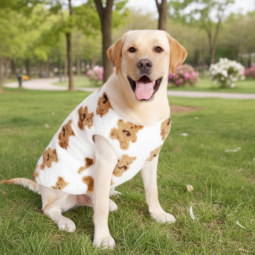 Dog Coat - Cute Bear Pattern - Plush Dog Vest - Winter Dog Coats - Dog Coat - Suitable for medium to large dogs weighing 20-25 kg - White — image 2