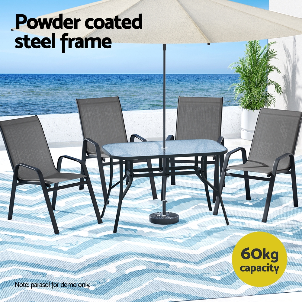 Gardeon 5PC Outdoor Dining Set Table and Chairs Patio Furniture Bistro Set Garden Grey — image 4