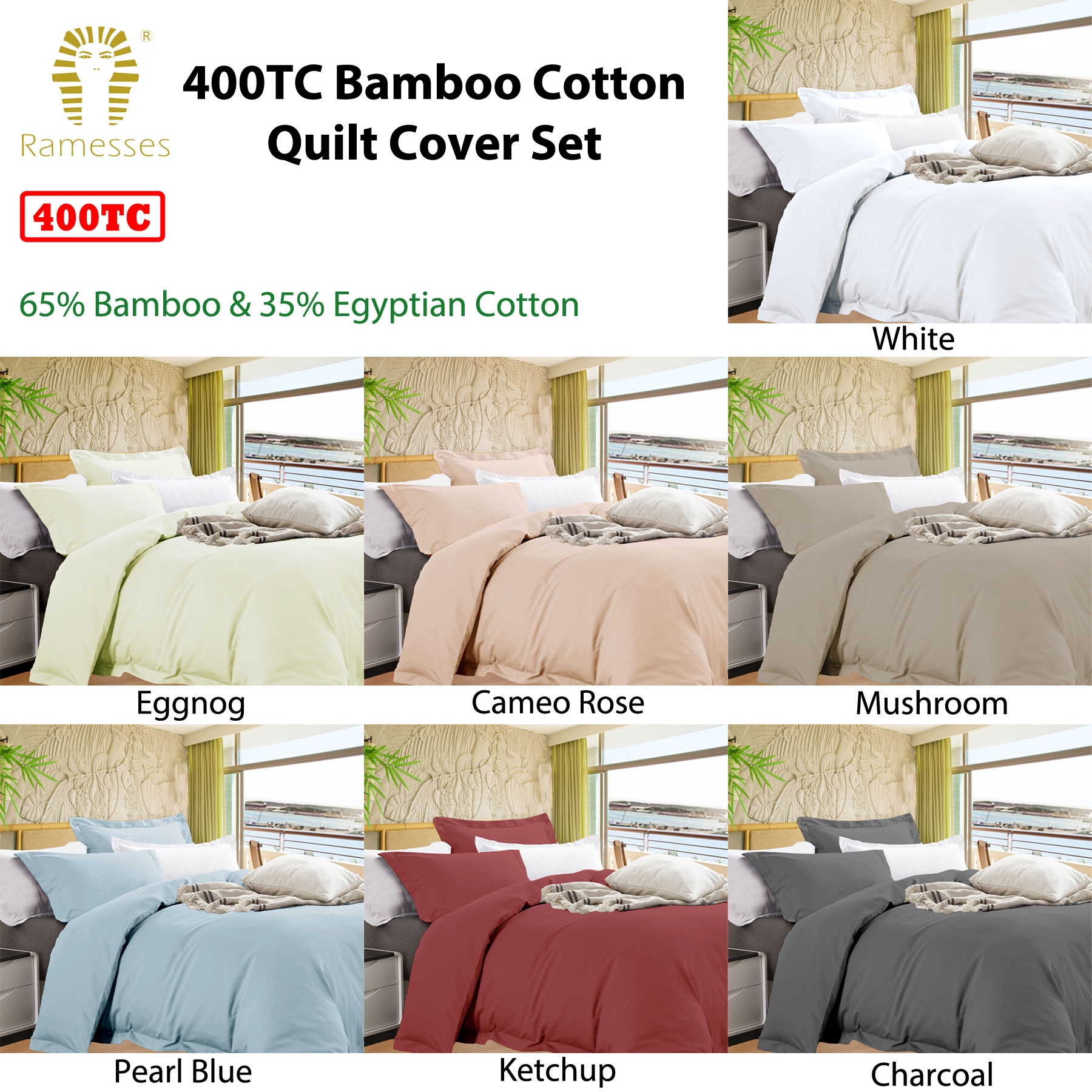 Ramesses Bamboo Cotton Quilt Cover Set Mushroom Queen — image 2