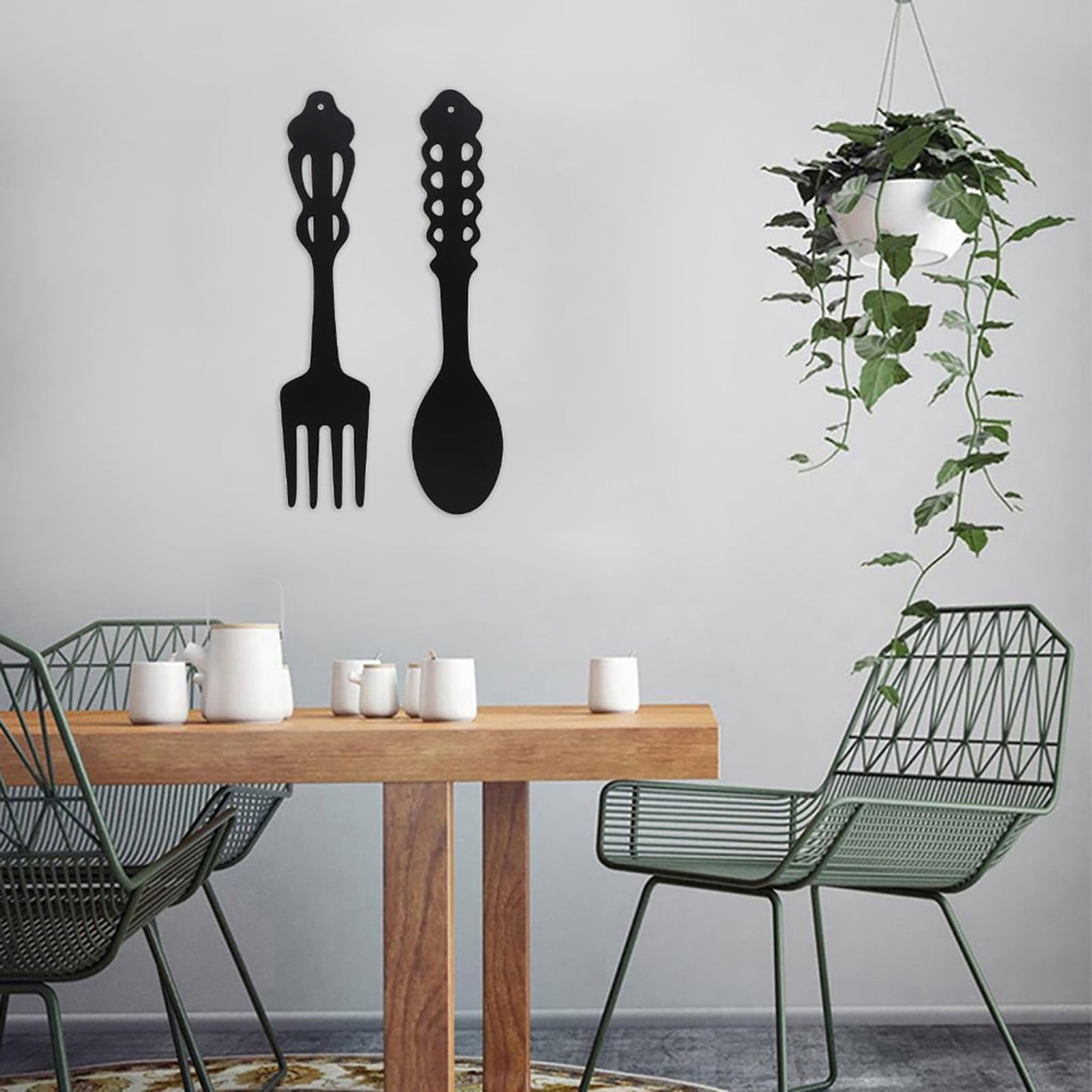 Metal Fork Spoon Wall Decor Hanging Sculpture Farmhouse Wall Decor for Kitchen, Two-Piece Wall Sticker Set Wrought iron wall decoration Black — image 4