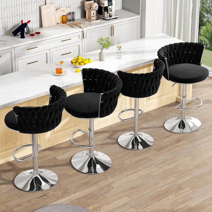 SERENITà Modern Silver Swivel Upholstered Velvet Adjustable Height Counter Stool with Metal Frame Black (Set of 2) — image 2