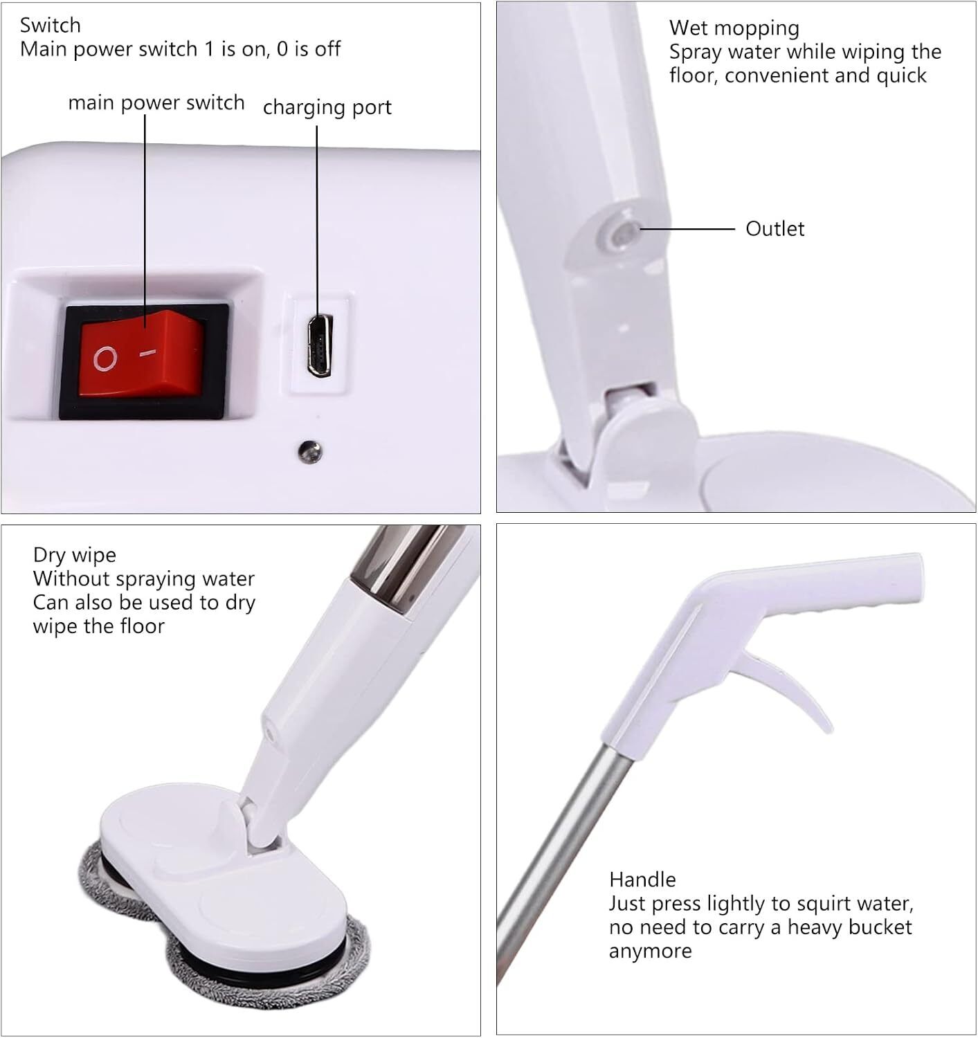 Cordless Electric spin 6Mops Cleaner 5In1 Floor Polisher Sweeper Washer Scrubber — image 2