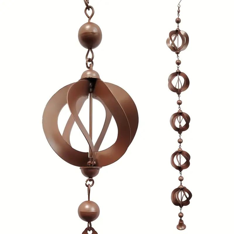 Rotating Rain Catcher Chain with Bell Retro Wind Chimes, Decorative Rain Chains for Gutters Garden Hanging Ornament — image 5